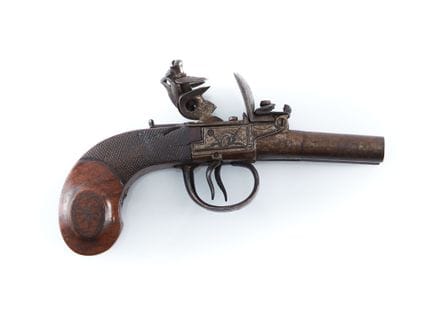 Pistola a canna doppia con scatole di pietra focai