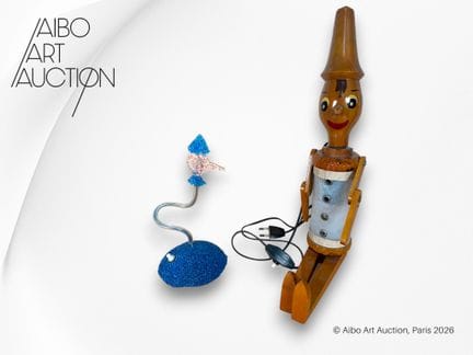 Set di 2 oggetti:
- Pinocchio articolato in legno 