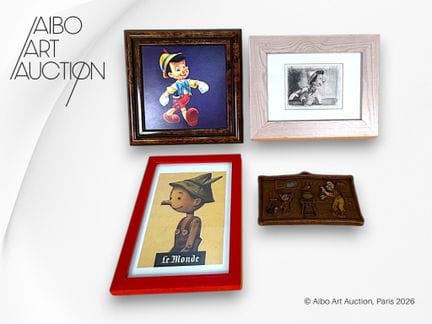 Conjunto de 4 objetos:
- Ilustración impresa y enm