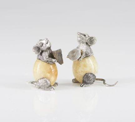 Paire de souris portugaises en argent et pierre du