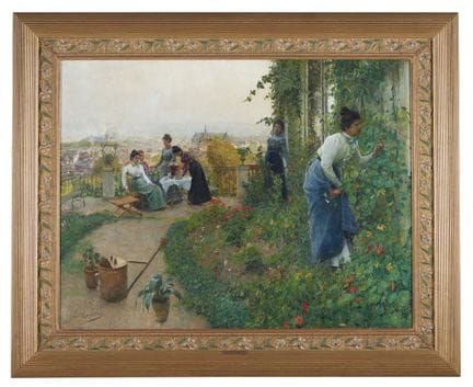 埃瓦里斯特·卡彭蒂耶（1845-1922）
《可眺望列日的露台》
布面油画
署名
89x116 厘米