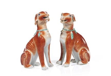 Coppia di cani in porcellana cinese da esportazion