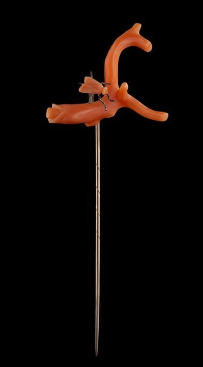 Un alfiler de corbata de coral
Con forma de rama y