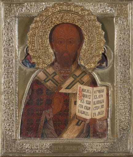 Eine russische Ikone des Heiligen Nikolaus
Tempera