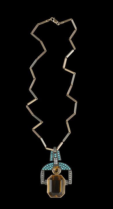 Collar de citrino y diamantes con colgante de esti