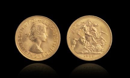 Una moneda soberana de oro
REINO UNIDO - REINA ISA