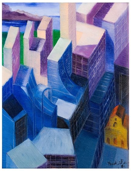 Nino Melloni (1930)
Immeubles et église, 1981
Huil