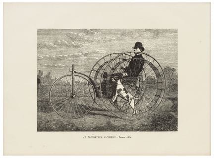 作者不详（19世纪）
《遛狗的三轮车夫》——法国 1876年
复原版印刷品
28.5 × 38 厘米