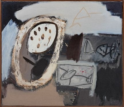 吉安弗兰科·阿斯韦里
《构图》，1989年
布面油画及综合材料，80x90厘米，右下角有签名，背面有