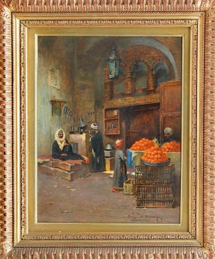 阿尔贝托·罗西
《阿斯旺集市》（上埃及）
油画，画于硬纸板上，46×35.5厘米，右下角有签名和标题