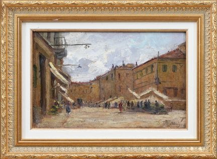 卡洛·福利尼
街市
纸板油画 23.5×34.5 厘米，右下角有签名。