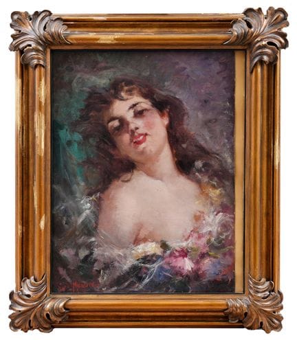 弗朗切斯科·曼奇尼
《年轻的花朵》
油画（画板），62x49 厘米，左下角有签名。