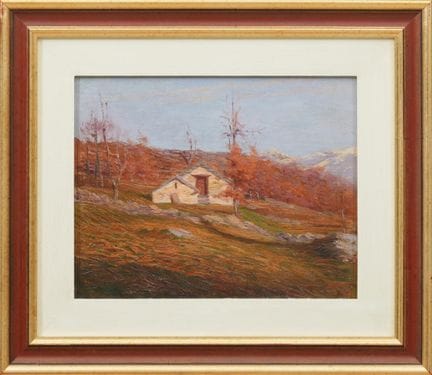卡米洛·贝萨纳
《维杰佐谷的秋天》（《带山间小屋的秋景》），1919年
木板油画 27×34 厘米，
