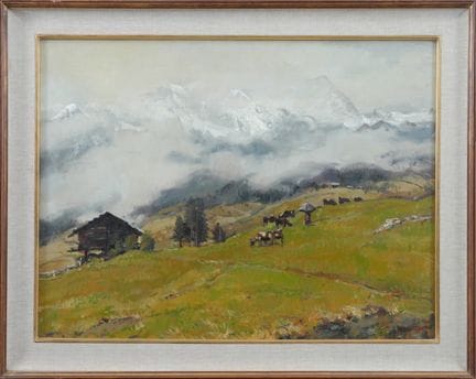 CARLO MUSSO
Alpage 
huile sur bois, 60 x 80 cm, si