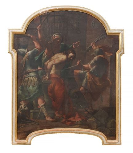 安德烈亚·兰扎尼
（归因于）
《基督受鞭刑》
油画，绘于初层定型画布上，212×165 厘米，装裱于