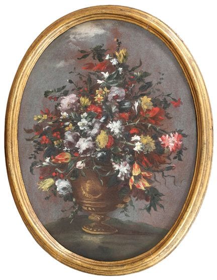 “瓜尔迪风格花卉大师”
花瓶
椭圆形布面油画，89×66 厘米
这幅画作归属于“瓜尔迪风格花卉大师”