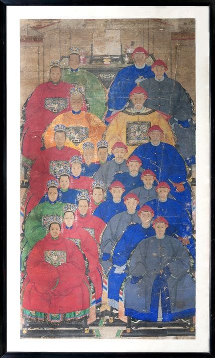 彩绘纸板画，中国，18-19世纪，描绘中国祖先。
176×94 厘米
