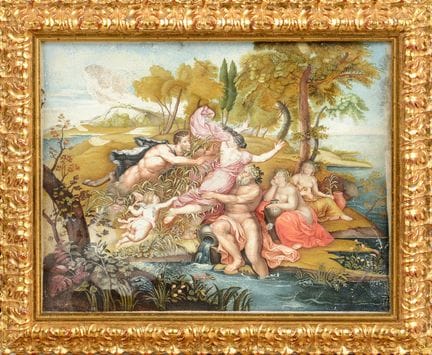 十八世纪画家
平底锅和锡林克斯
羊皮纸上的油彩，23x30 厘米
这件作品源自埃德梅-耶奥拉特（Ed