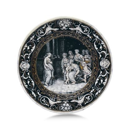 MIT EMAILLE VERZIERTES TELLER, LIMOGES, 17.–18. JA
