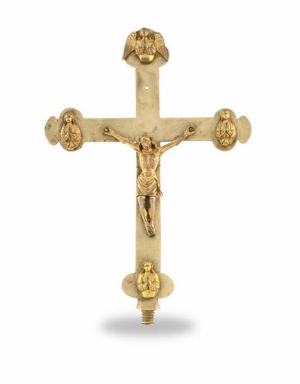 ASTILKREUZ AUS GOLDBRONZE, LIMOGES, FRANKREICH, 15
