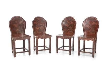 QUATRE CHAISES EN BOIS LAQUÉ, CHINE, XIXe SIÈCLE, 