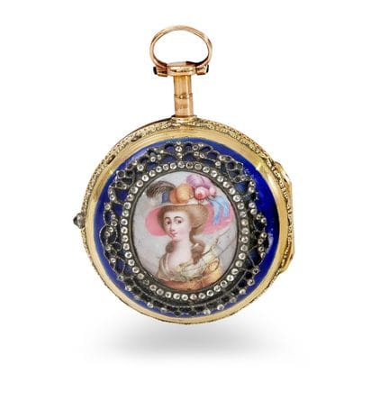 GOLD AND SEMIPRECIOUS STONE POCKET WATCH WITH MINI