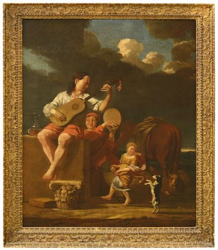 KAREL DUJARDIN
(scope of) 
Landscape with young pl