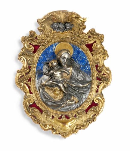 LARGE SILVER PLATE, GILDED SILVER, GILDED BRONZE, 