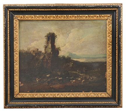 17TH-CENTURY PAINTER
Landscape with Ruins and Trav