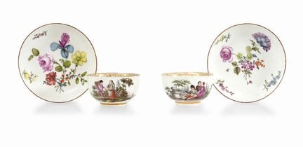 PAIR OF PORCELAIN CUPS WITH SAUCERS, MEISSEN, CA. 