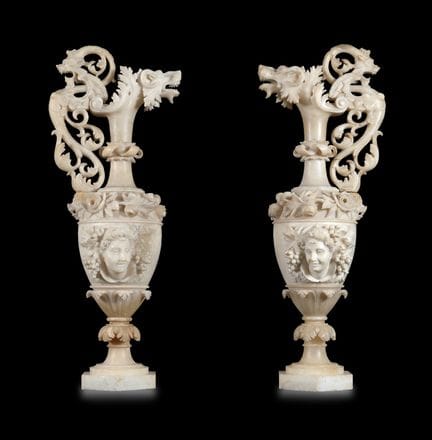 PAIR OF LARGE CARVED ALABASTER VASES, 19TH CENTURY