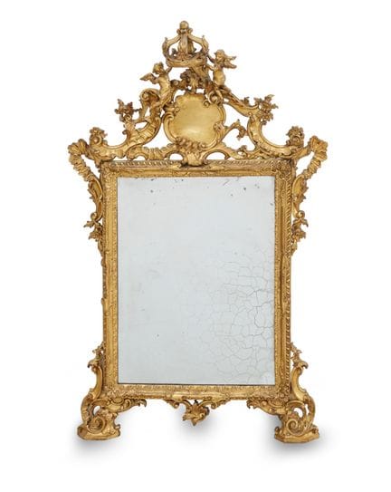 CARVED AND GILDED WOODEN MIRROR, 19TH CENTURY, rec