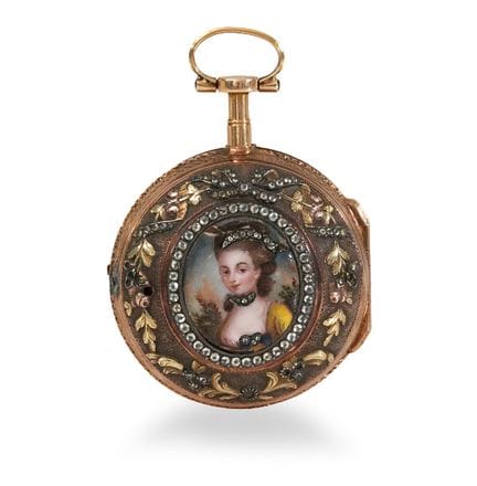 GOLD AND SEMIPRECIOUS STONE POCKET WATCH WITH MINI