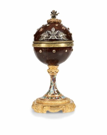 COCONUT WOOD CHEST, 19TH CENTURY, gilded metal fra