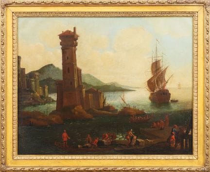 17TH-CENTURY PAINTER
Harbor scene with a fortified