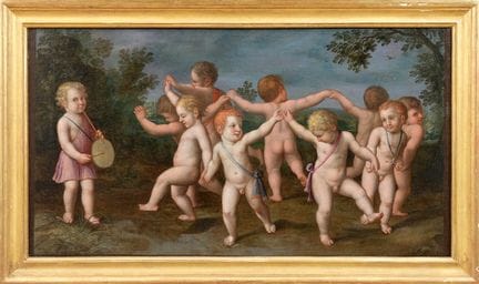 18TH-CENTURY PAINTER
Dancing Cupids
Oil on canvas,