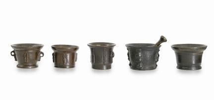 FIVE BRONZE MORTARS, 16th–17th CENTURY, some with 