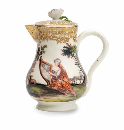 PORCELAIN COFFEE POT, MEISSEN, CA. 1750, DECORATED