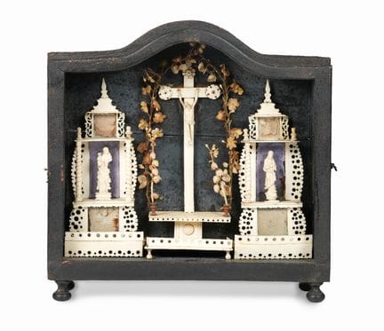 CARVED BONE ALTAR TABLET, 19th CENTURY, featuring 