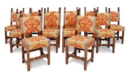 TWELVE WALNUT CHAIRS, 17TH CENTURY, joined legs, p