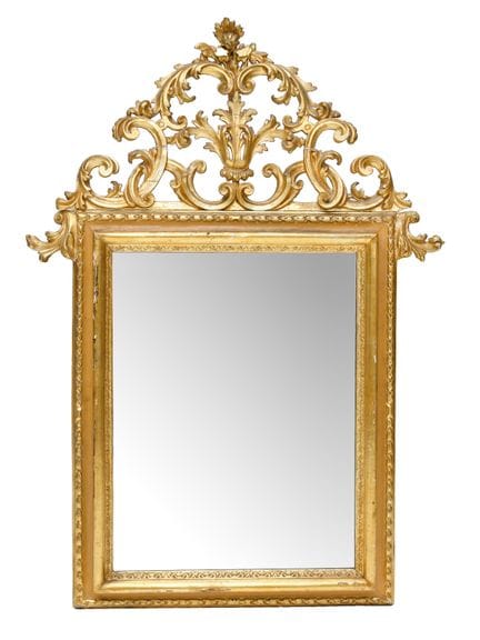 CARVED AND GILDED WOODEN MIRROR, PIEDMONT, 18TH CE