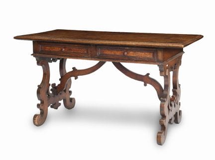 WALNUT LIRA-SHAPED TABLE, 17th CENTURY, with a fro
