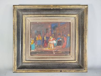 Vivace scena di strada in stile orientalista, olio