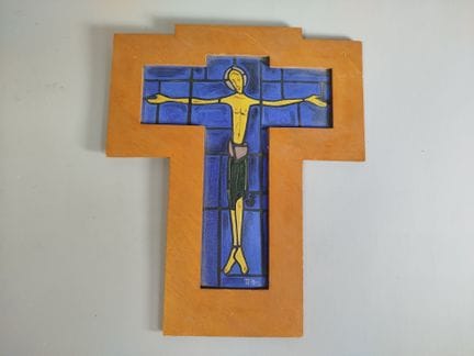 Jean JAFFEUX (1931-2015) : Christ en croix, huile 