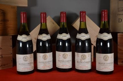 Aloxe-Corton Antoine Perney 1980, five bottles (le