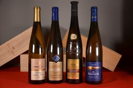 A selection of four bottles of Alsace Vendanges Ta