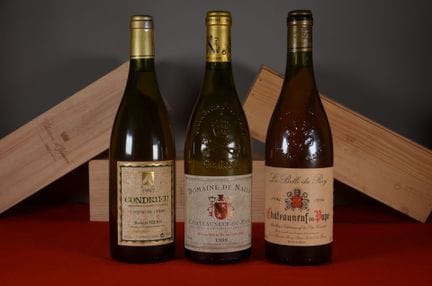 A set of three bottles of white wine from the Rhôn