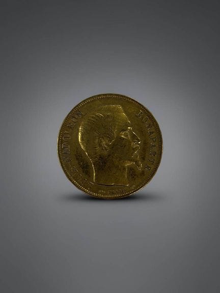 1 Napoleon III 20-franc gold coin with bare head, 