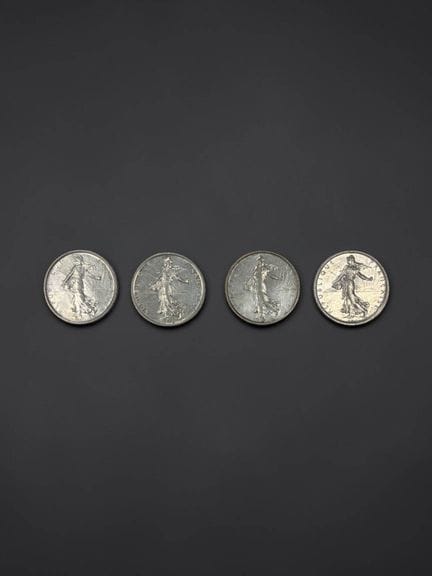 Set of 4 5-franc silver "La Semeuse" coins, includ