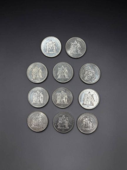 Set of 11 50-franc silver Hercules coins, includin
